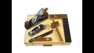 Faithfull Woodworking Hand Plane & Square 5pc Set in Wooden Storage Box