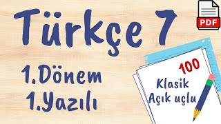 Türkçe 7. Sınıf 1. Dönem 1. Yazılı Soruları klasik açık uçlu / klasik +PDF