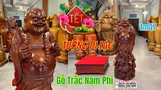 Tượng Di Lạc 1m47 Gỗ Quý Hiếm Trắc Đỏ Nam Phi, Vân Siêu Vip Đẹp, Đục Tay Sắc Nét