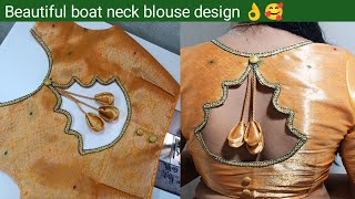 New boat neck blouse design cutting and stitching || blouse back neck design 2024