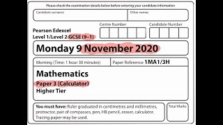 GCSE Mathematics - November 2020 - Paper 3H (Calculator)