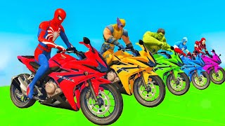 SPIDERMAN and MOTORCYCLES with Superheroes Ironman and Hulk Parkour Challenge - GTA 5