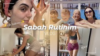 SABAH RUTİNİM | cilt bakımı, saç bakımı , yüzme, kuru fırçalama, cardio VLOG