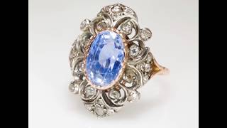 VICTORIAN RARE NO HEAT NATURAL CEYLON SAPPHIRE AND DIAMOND NAVETTE CLUSTER RING