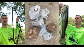 Fishing and Cleaning the creek - thankful for slightly less heat and some nice largemouth bass