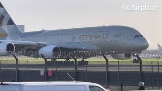 Epic Close-Up Footage of Etihad A380 Full Landing at Heathrow