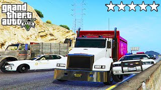 GTA 5 CRAZY GIRL DUMP TRUCK FIVE STAR POLICE RAMPAGE COP BATTLE  MAYHEM WANTED LEVEL ESCAPE !