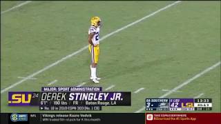 Derek Stingley Jr  Debut Full Highlights LSU vs Georgia Southern || 8. 31.19 || Stingley Island!!