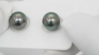 2pcs "High Luster" Green Cherry 10.5-10.6mm - OV AAA Quality Tahitian Pearl Pair ER1577 OR10