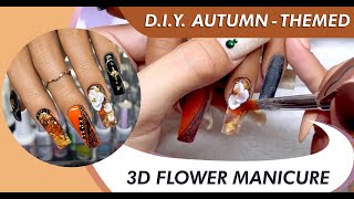 DIY Autumn Themed 3D Flower Manicure 🌹 l Double Dip X KC Nails 💜✨