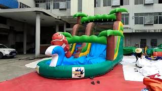 Kids Inflatable Jungle Water Slide With Pool