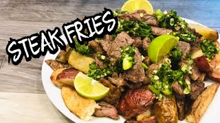 THE BEST STEAK FRIES WITH HOMEMADE HERB SAUCE | CRUNCHY FRIES, SOFT STEAK & AWESOME SAUCE!