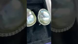 18.5x16.8mm Australia baroque pearl earrings in 18k gold & diamonds