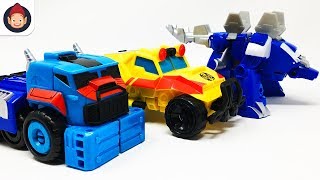 TRANSFORMERS RESCUE BOTS OPTIMUS PRIME & CHASE THE DINO PROTECTOR TOY FIGURES - UNBOXING TOY VIDEO