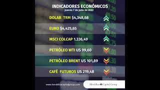 Indicadores económicos para el día jueves 07 de julio del 2022, en Colombia.