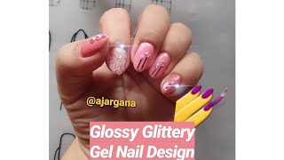 Glossy Glittery Gel Nail Design