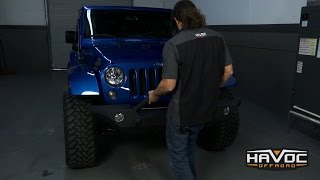 Havoc Wrecking Ball Front Bumper with factory fogs Install on Jeep JK - HavocOffroad.com