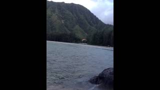 Paraglider landing on the beach in Hawaii