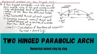 Two hinged parabolic arch problem solution || Structural Analysis