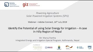 Webinar: Identify the Potential of using Solar Energy for Irrigation (eng. Course 2019)