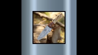 Starlight Damascus Hunting Knife with Exotic Rosewood & Ram Horn Handle