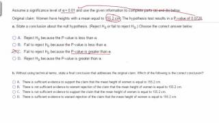 FSCJ Test #2 Review State conclusion given a p-value