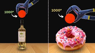 Experiment 1000°C Glowing Metal Ball vs Donut, Italian Wine | Cool Science Experiment