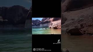 Best view! My kiddos swimming at Lake Powell #lakepowell #familyvacation