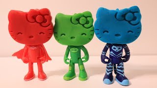 Learning colors for preschool kids with PJMasks Wrong Heads Kitty PlayDoh Doraemon kineticsand