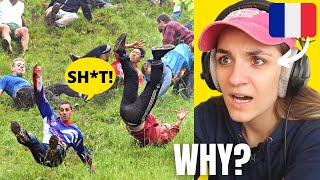 French Girl Reacts to Cheese Rolling in Gloucestershire | Downhill Cheese-Chasing Competition 🧀