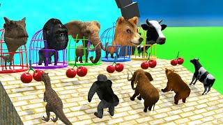 Colorful Slide - Challenge rescuing Dinosaurs, Cows, Godzilla, Bears | Funny Animals 3D Animation