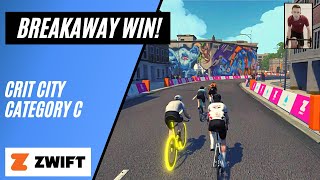 Crit City Breakaway Win! // Bell Lap Crit City // Zwift Race // Category C