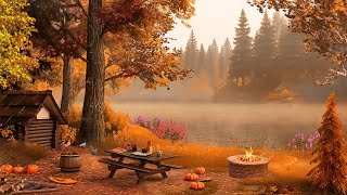 Autumn Lake Ambience with Cozy Campfire and Fall Forest Soundscape