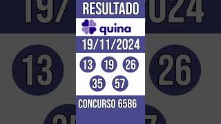 🔥 🍀 QUINA hoje - 19/11/2024 - ACUMULADA - 8,7 MILHÕES - Resultado concurso 6586