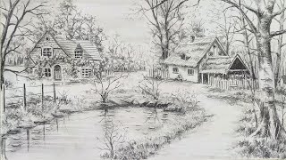 How To Draw And Shade Beautiful Neture Landscape scenery Using Pencil