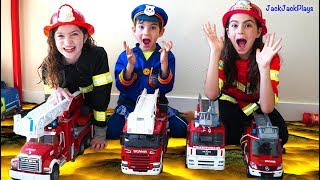 Costume Pretend Play! Firefighters, Fishing, Police Skit | JackJackPlays