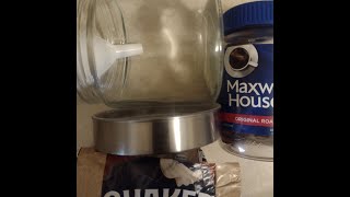 QUAKER Oats, Maxwell House Coffee, Glass Jar, Large Spoon, A Funnel....ASMR!....