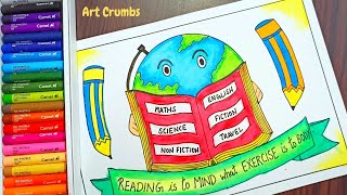 International Literacy Day Drawing | Literacy day poster with oil pastels | Art Crumbs